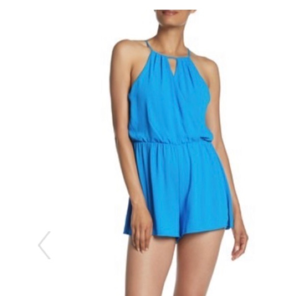 Lush - Woven Keyhole Romper, size Small, blue